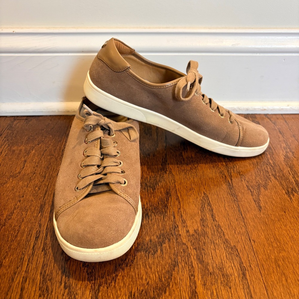 Vionic Brinley VS339 Tan Suede Lace Sneakers Womens Orthotic Comfort Shoes 8.5